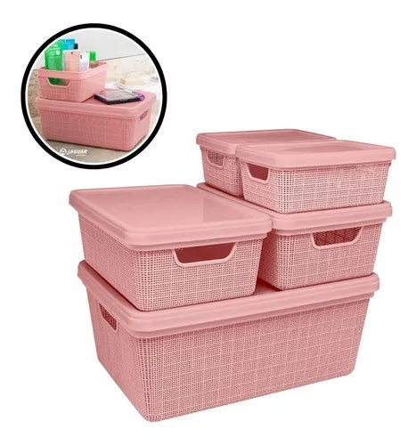 Kit de 5 Caixas Organizadoras com Tampa - OrganizePro